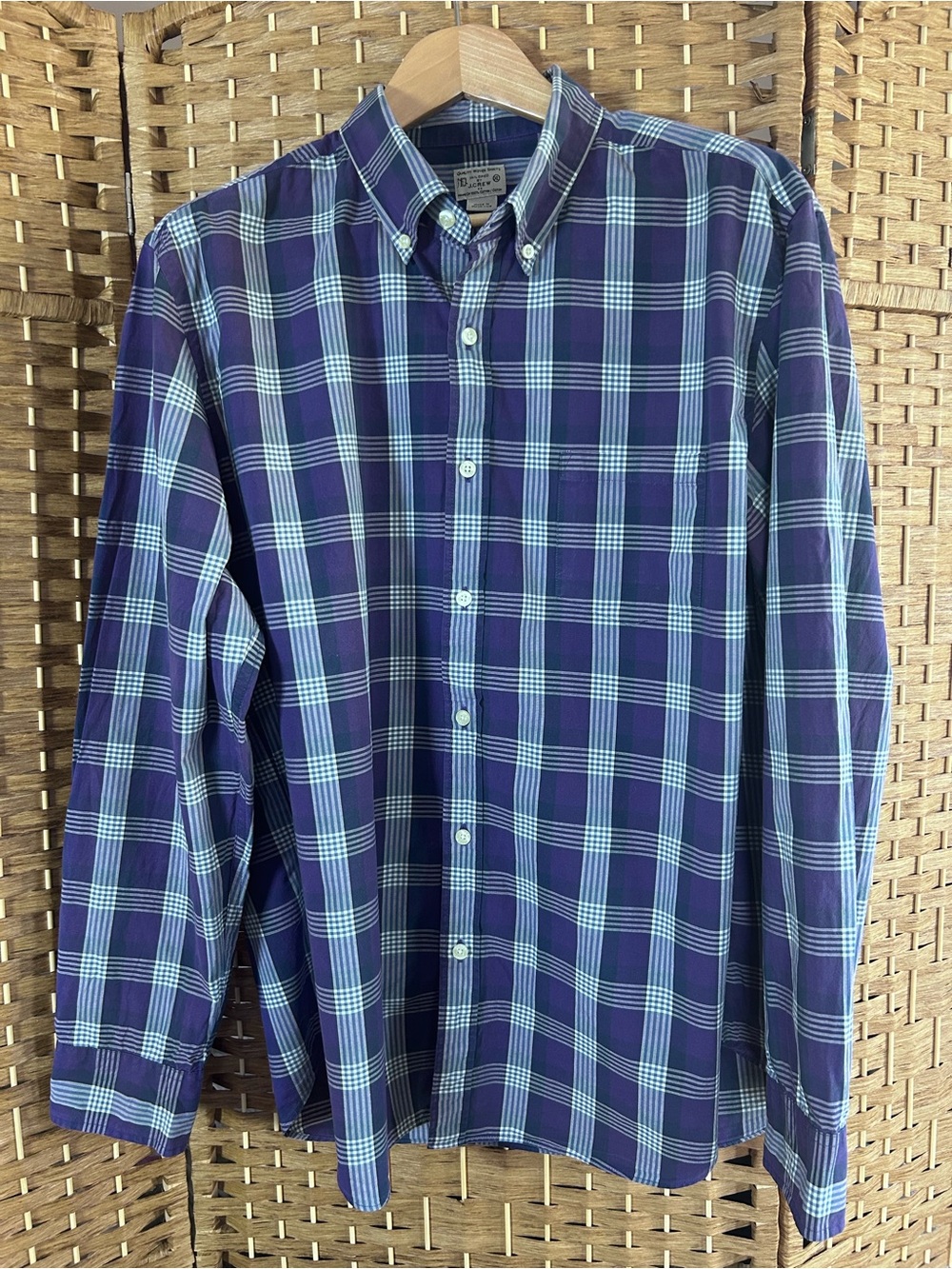 J.Crew Mens XL Purple Blue Plaid Button Down Cotton Shirt Preppy Ivy Old Money